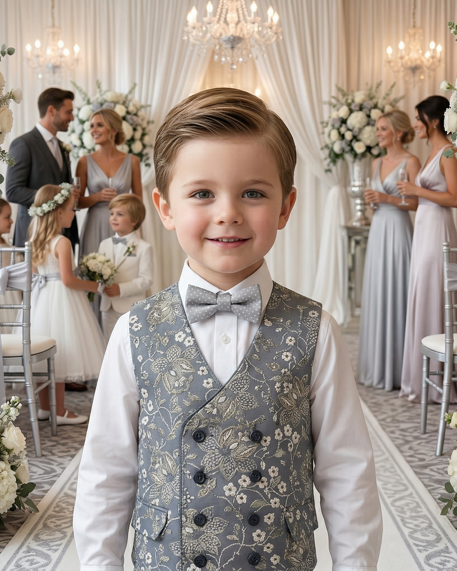 Boys Vintage Floral Waistcoat (2–7 Years) | Green Casual & Formal Toddler Vest