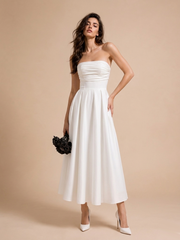 Strapless Draped Midi Dress - Effortless Elegance in Motion
