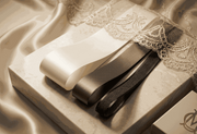 Ivory and charcoal satin ribbons set for elegant wedding and gift styling