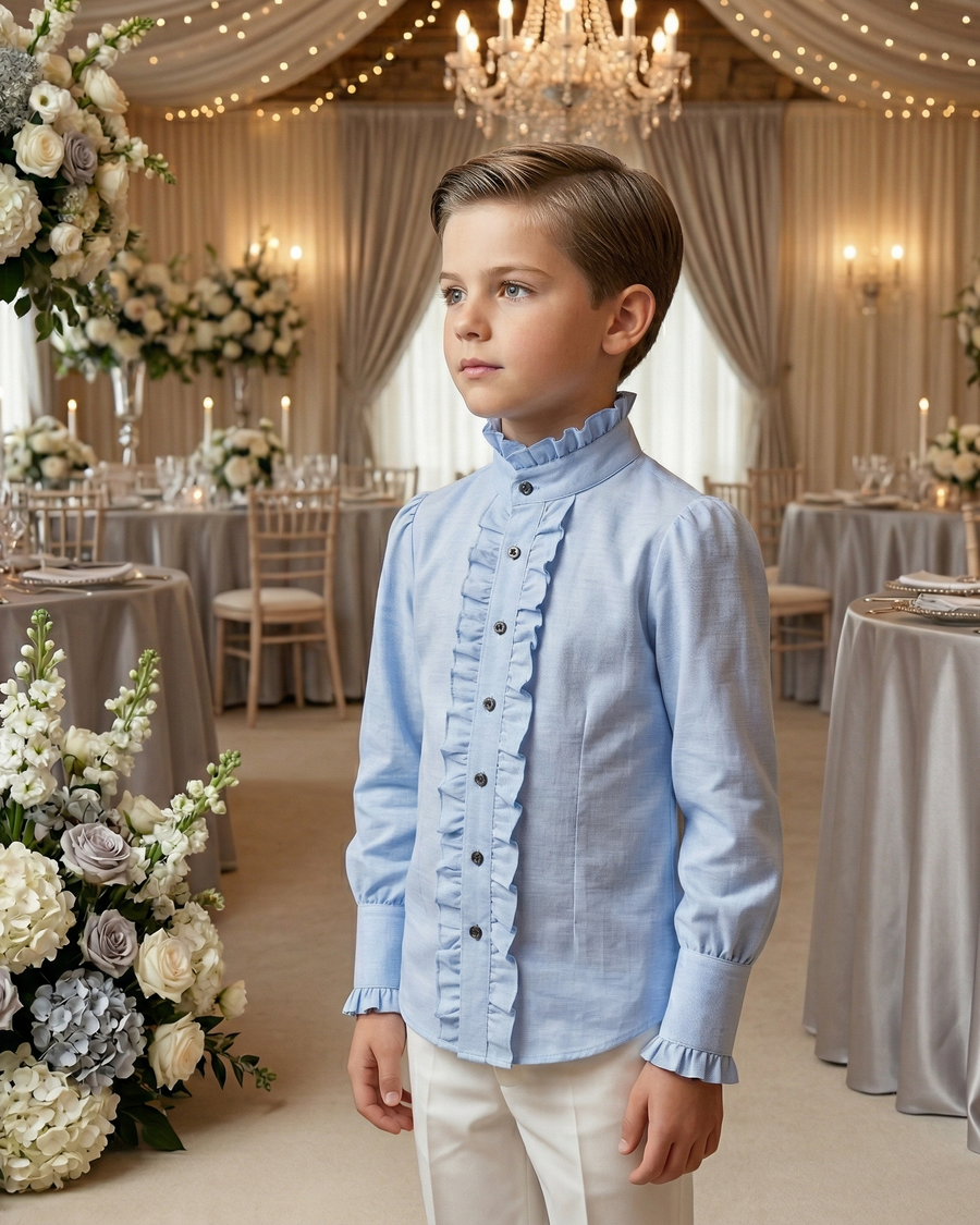 Boys Vintage Light Blue & Grey Shirt (3–14 Years) | Smart Casual, School & Wedding Shirt