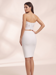 Ivory Lace Corset & Pearl White Midi Skirt Set – 3D Floral Elegant 2-Piece