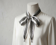 Layered Satin Ribbon Set with Decorative Trim in Silver and Ivory – Refined Styling Detail