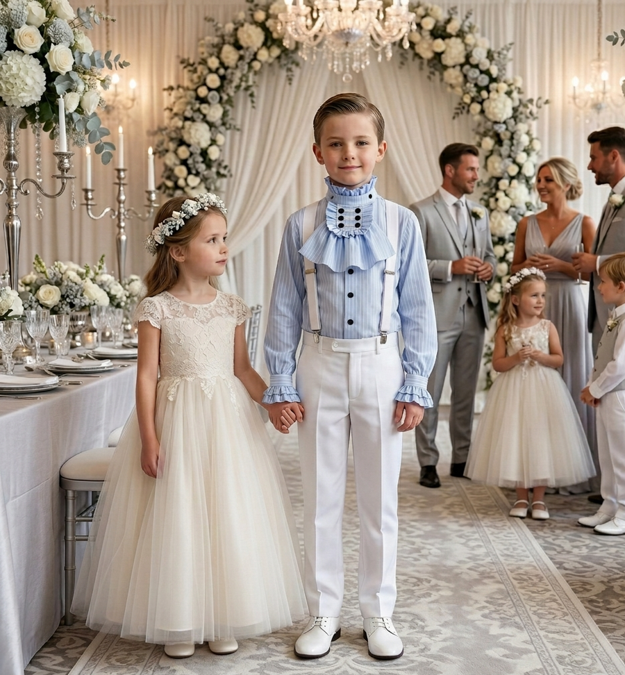 Boys Vintage Light Blue Shirt with Removable Collar (4–14 Years) | Smart Casual & Formal Top