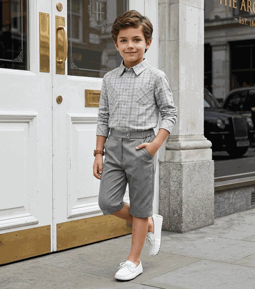 Boys plaid flannel shirt in classic check pattern with long sleeves and button-down front for casual everyday wear