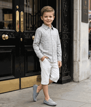 Boys plaid flannel shirt in classic check design, long sleeve casual cotton top for ages 3-12 years