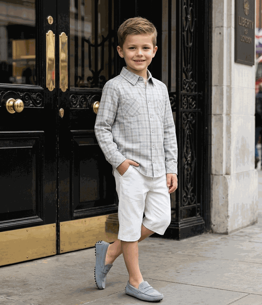 Boys plaid flannel shirt in classic check design, long sleeve casual cotton top for ages 3-12 years