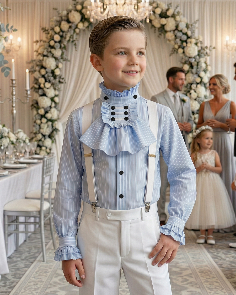 Boys Vintage Light Blue Shirt with Removable Collar (4–14 Years) | Smart Casual & Formal Top