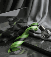 Emerald green satin ribbon set with three complementary textured ribbons for elegant styling and gift wrapping