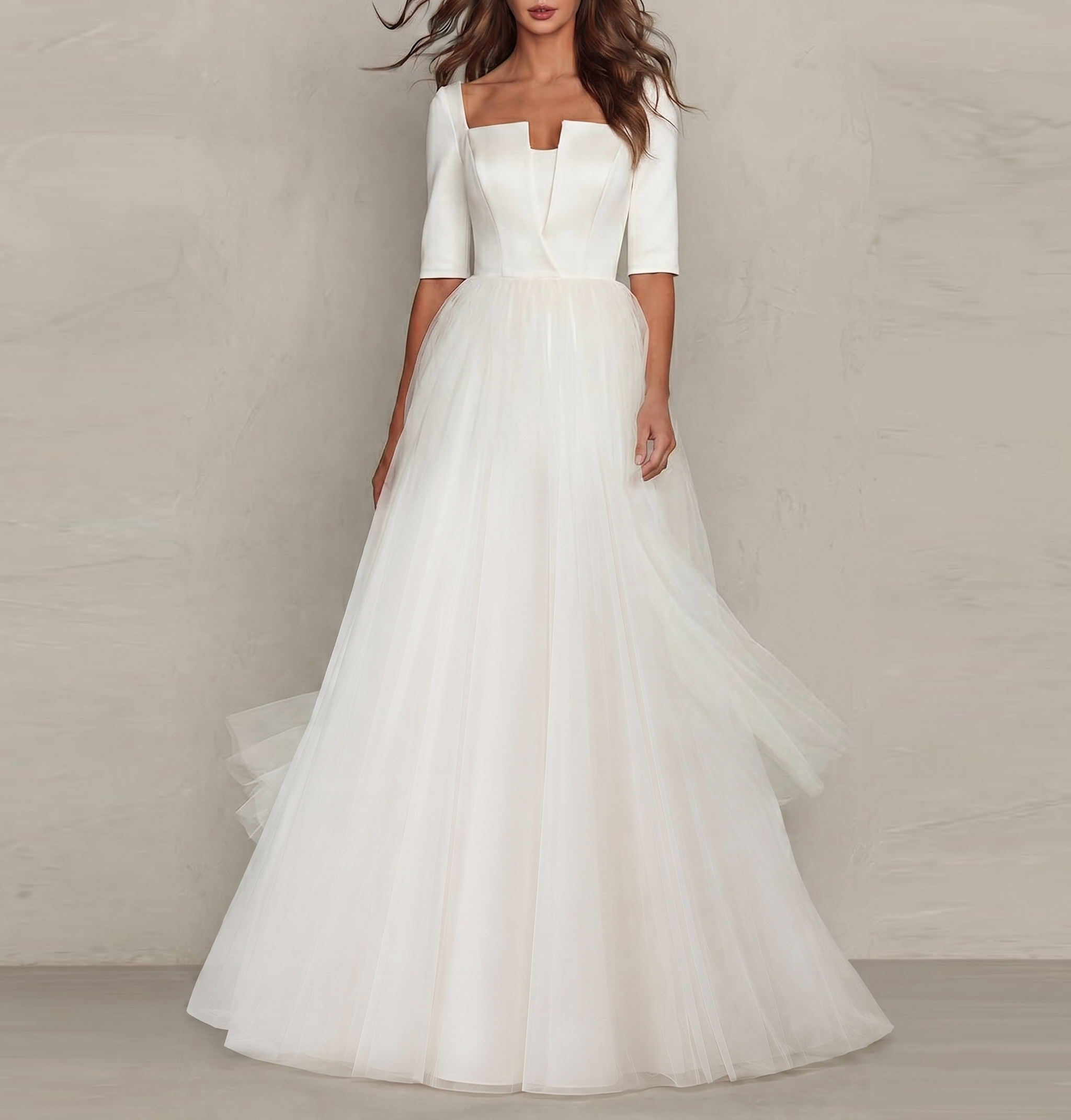 Minimalist Square Neck Tulle Ball Gown - Elegant Couture Wedding Dress