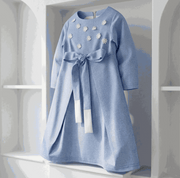 Girls vintage blue cotton dress with soft lining and elegant long princess silhouette for ages 3-10