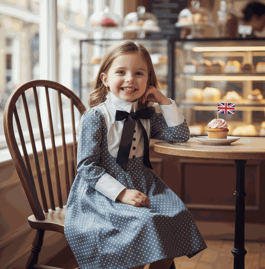 Girl wearing a vintage black swing dress for ages 3-5 with A-line design and elegant style