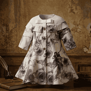 Grey floral off-shoulder dress for girls aged 1-7 with A-line silhouette and subtle sheen