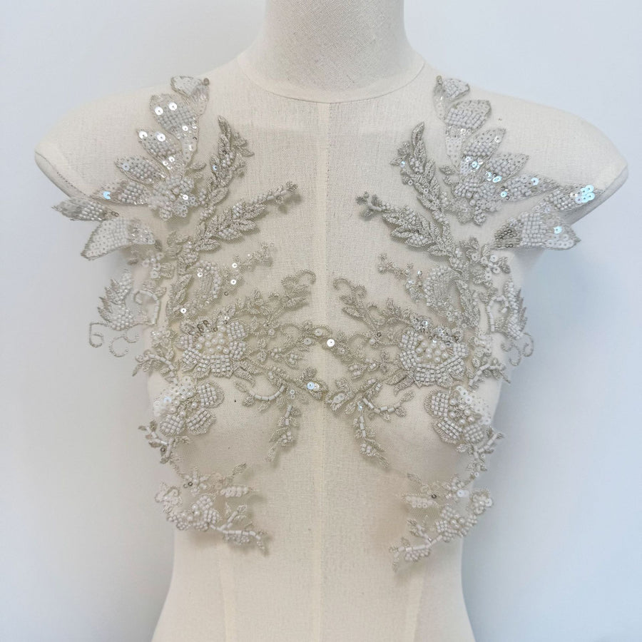 Silver Seed Bead Sequin Lace Trim - Handmade DIY Wedding Dress, Hair Accessory & Curtain Embellishment (ZH449)