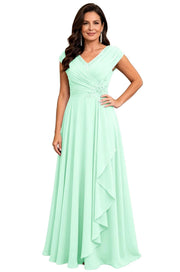 Cross-border chiffon long evening dress women's v neck diamond bridesmaid dress banquet toasting skirt slimming look a-line dress ladieswear