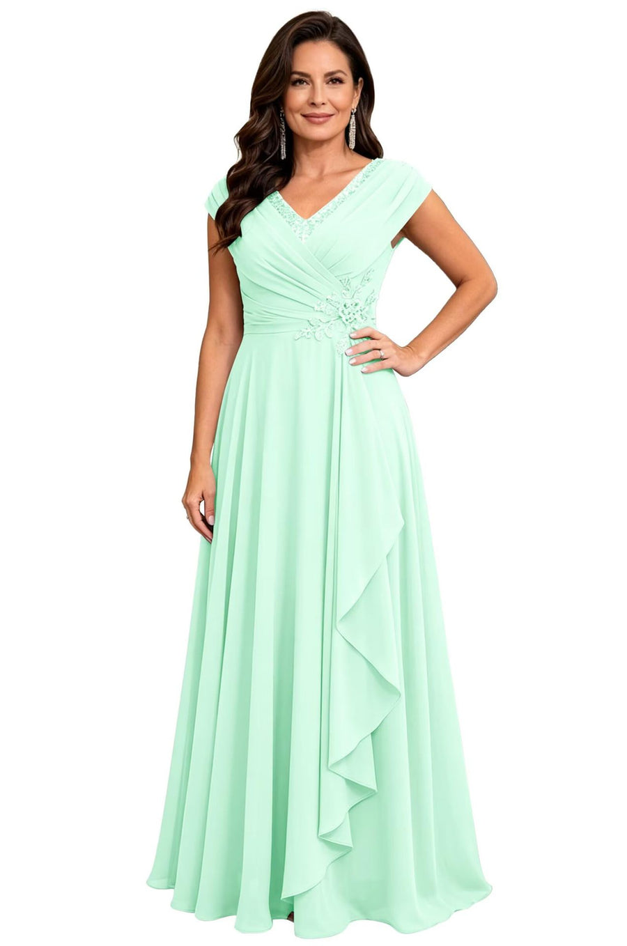 Cross-border chiffon long evening dress women's v neck diamond bridesmaid dress banquet toasting skirt slimming look a-line dress ladieswear