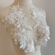Zh426 white beaded embroidery appliqué - floral patches for bridal wedding dresses, fabric decorations, diy accessories