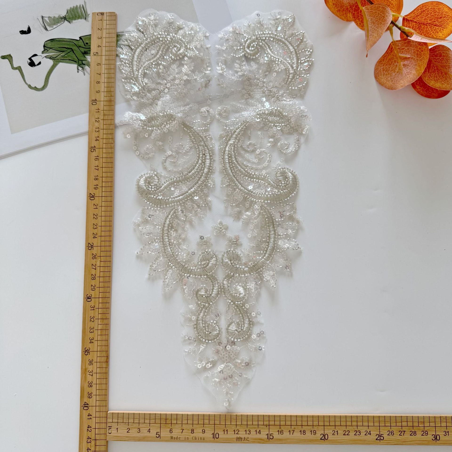 Zh442 silver bead tube embroidered flower - material for veils, diy wedding dress accessories, and clothing skirts