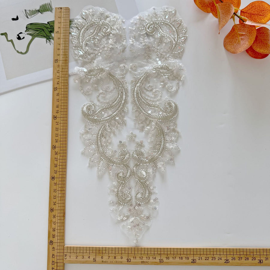 Zh442 silver bead tube embroidered flower - material for veils, diy wedding dress accessories, and clothing skirts