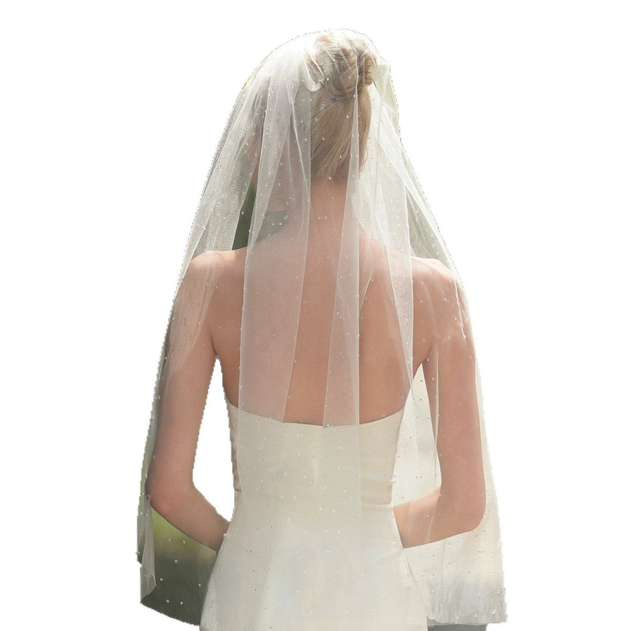 Gypsophila beaded bridal veil soft chiffon tulle wedding headpiece comb