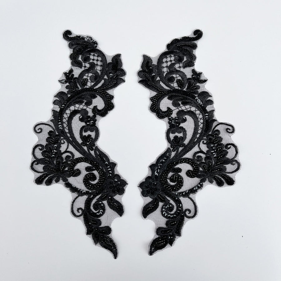 Black Flat Embroidered Mesh Lace Trim - DIY Bridal Veil & Wedding Dress Accessory