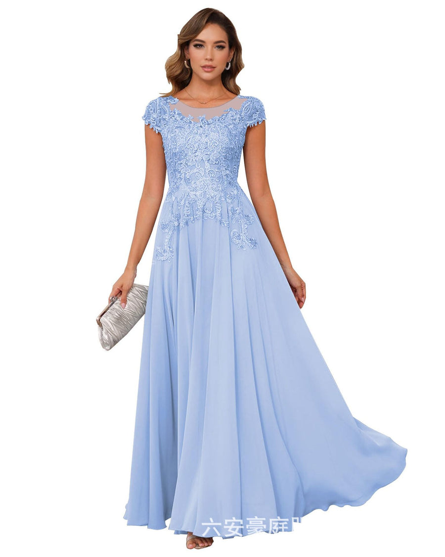 Fashion cross-border banquet long dress lace chiffon mop long skirt wedding mother's wear annual meeting performance clothes fat mm