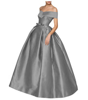 European and american one-shoulder satin flared maxi dress with tie-up bow waist – evening, wedding, and mother-of-the-bride long gown