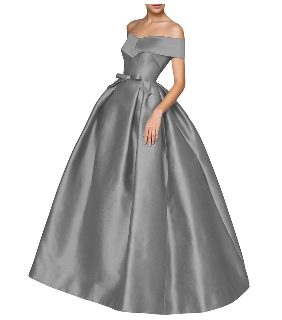 European and american one-shoulder satin flared maxi dress with tie-up bow waist – evening, wedding, and mother-of-the-bride long gown