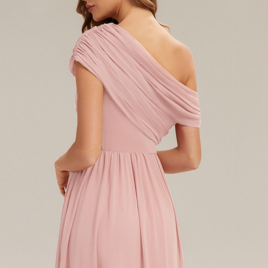 Amazon fashion chiffon one-shoulder long bridesmaid dress wedding annual meeting banquet host evening dress bestie long dress