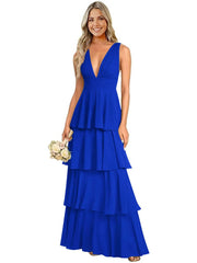 European and american chiffon bridesmaid dress v-neck sleeveless tiered cake dress wedding sister dress hostess outfit gown