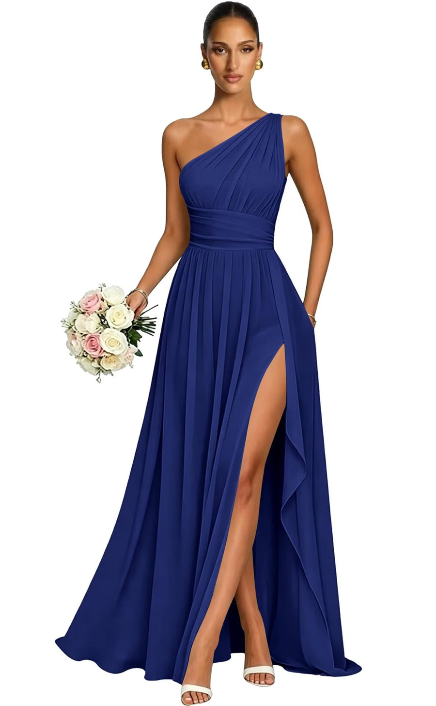 One shoulder chiffon long bridesmaid dress slit evening dress female sister group toast dress graduation performance dress factory direct supply
