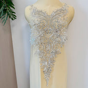 Zh450 silver high-end wedding dress embroidered lace floral mesh diy material clothing decoration accessories fabric