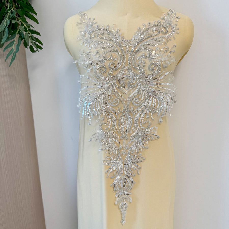 Zh450 silver high-end wedding dress embroidered lace floral mesh diy material clothing decoration accessories fabric
