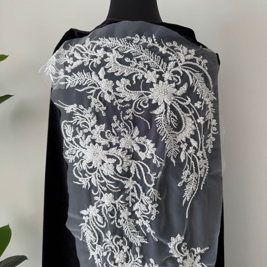 High-End Beaded Gold Sequin Embroidered Lace Floral Appliqué Fabric - DIY Wedding Dress, Evening Gown & Cheongsam (ZH498)
