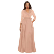 Cross-border amazon hot-selling black long evening gown for women, mid-sleeve, slim-fit, figure-flattering, perfect for banquets, annual meetings, hosts, and performances
