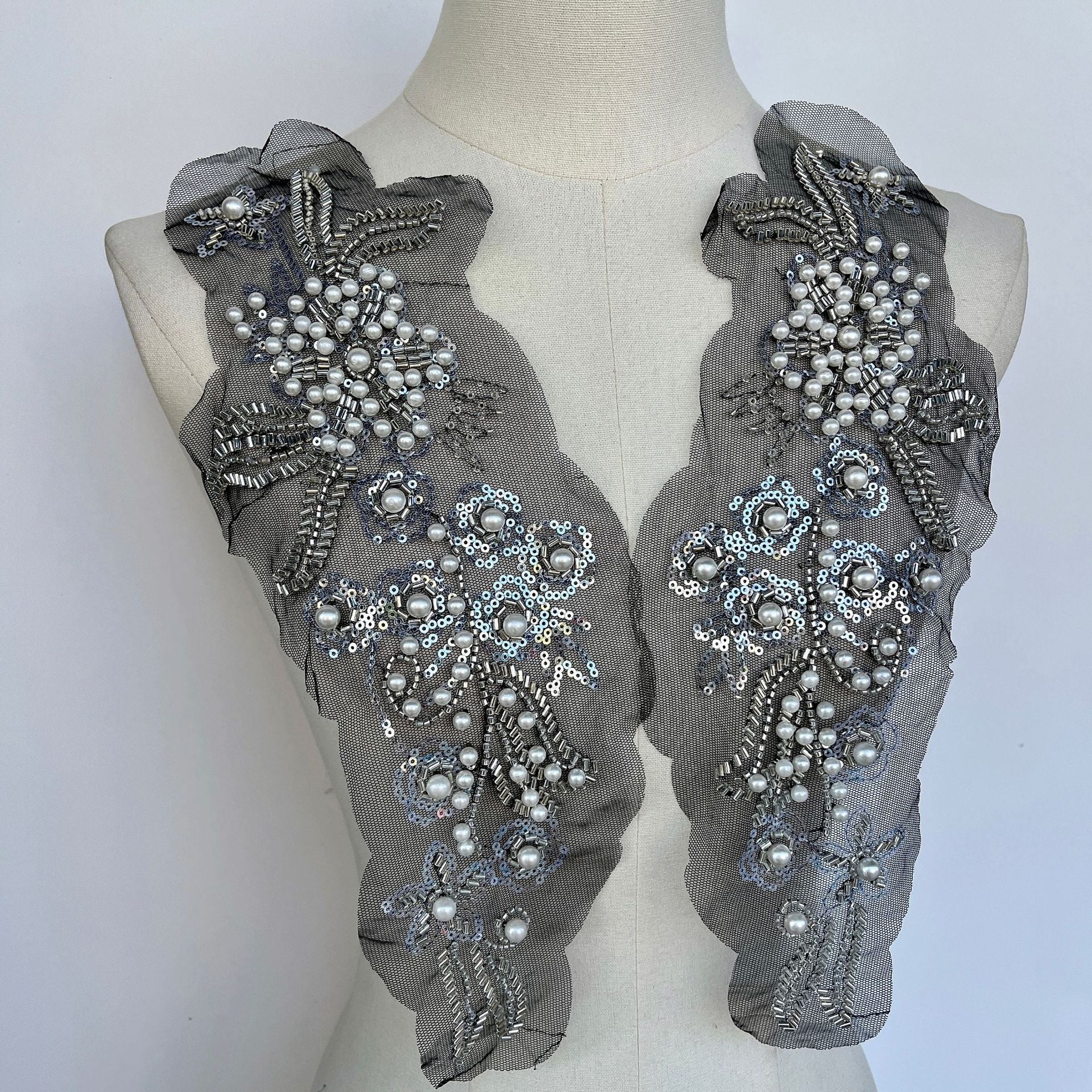 Black three-dimensional bead flower coat, rhinestone clothing neckline, waist accessories, shoulder accessories, wedding dress DIY auxiliary