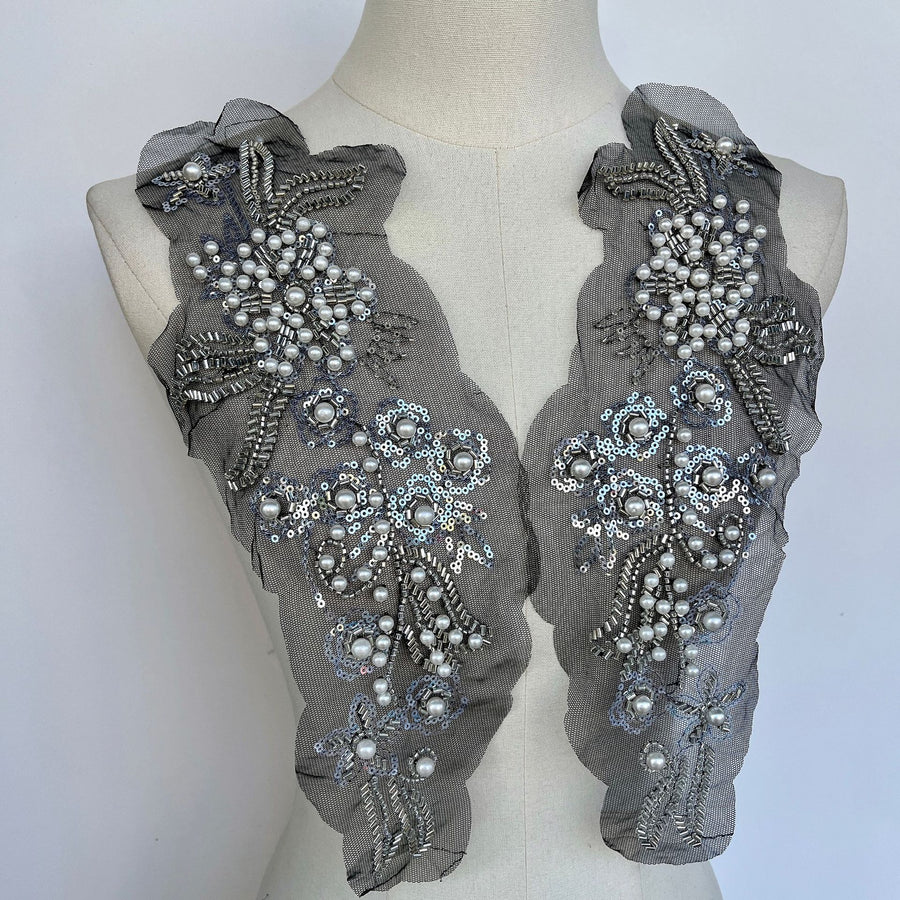 Black three-dimensional bead flower coat, rhinestone clothing neckline, waist accessories, shoulder accessories, wedding dress DIY auxiliary