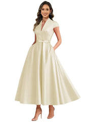 Fashion aliexpress export satin short banquet dress party bows evening dress wedding ladieswear church
