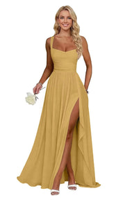 Chiffon suspender high slit long evening dress shoulder strap mop skirt bridesmaid annual meeting host dress banquet dress