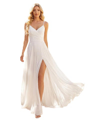 European and american style plus size evening gown women's chiffon high slit floor-length dress wedding bridesmaid dress annual meeting performance dress cross-border