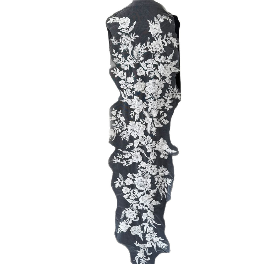 Mesh Lace Machine Embroidered Seed Bead Lace Fabric - DIY Wedding Dress, Evening Gown & Collar Decoration (ZH479)