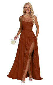 Chiffon suspender high slit long evening dress shoulder strap mop skirt bridesmaid annual meeting host dress banquet dress