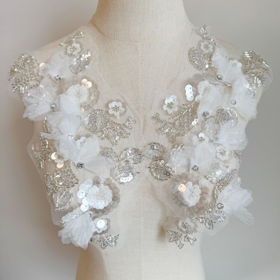 Handmade Rhinestone Sequin Lace Flower Appliqué - DIY Bridal, Evening Gown & Wedding Dress Embellishment (ZH424)