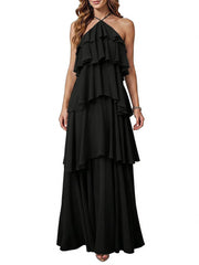 Cross-border hot-selling plus size chiffon dress high waistslimming look design multi-color sister group toast dress full size personalized