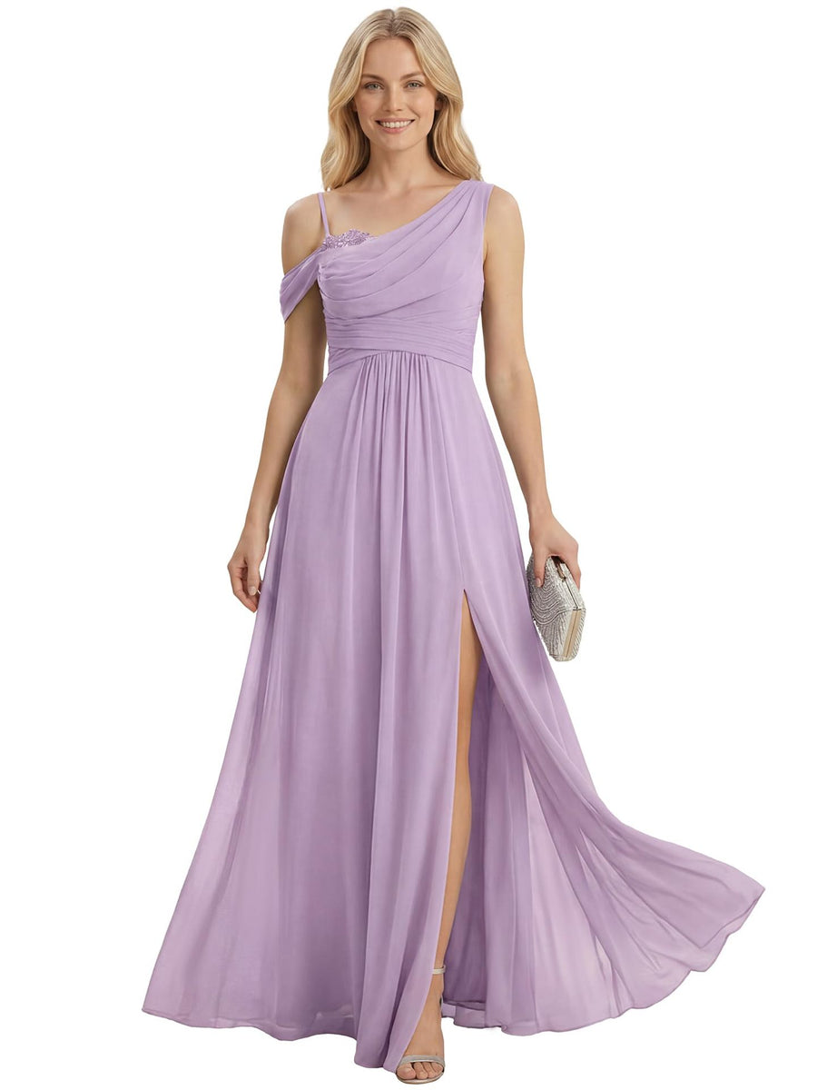 Cross-border dress bridesmaid dress chiffon one shoulder long skirt side slit forest fairy elegant wedding sister dress evening dress