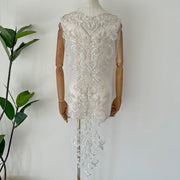 Zh490 silver sequin beaded fabric embroidery full beaded wedding dress front and back diy large flower piece