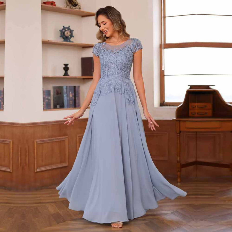 Fashion cross-border banquet long dress lace chiffon mop long skirt wedding mother's wear annual meeting performance clothes fat mm