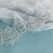 White Polyester Flower Wave Lace Fabric - Curtain, Necklace & Clothing Embroidery DIY Accessory (R175)