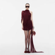 2026 summer new arrival: asymmetrical one-shoulder pleated ruffle hem mini dress - vietnamese niche design, bodycon, slimming
