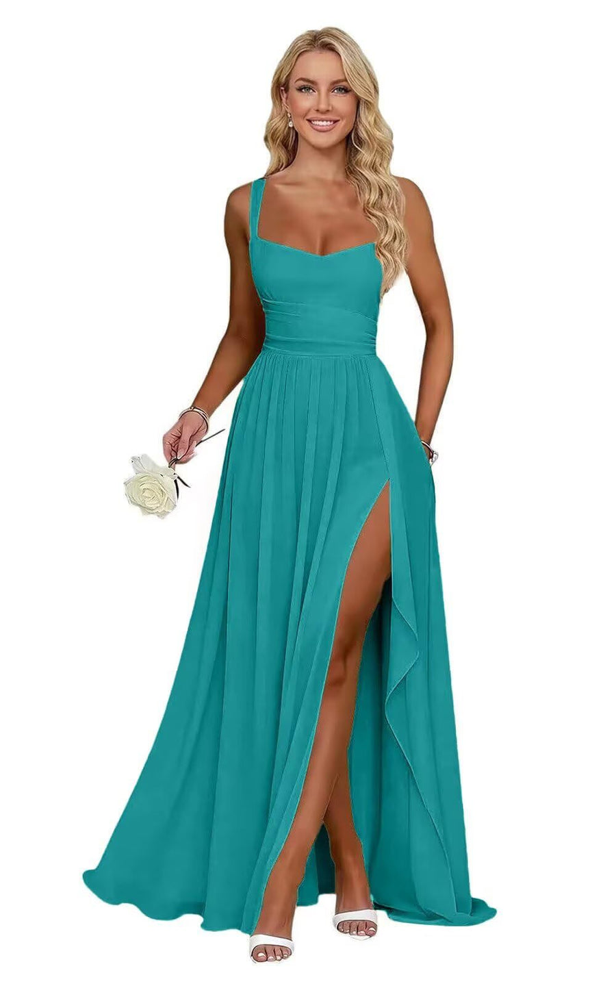 Chiffon suspender high slit long evening dress shoulder strap mop skirt bridesmaid annual meeting host dress banquet dress