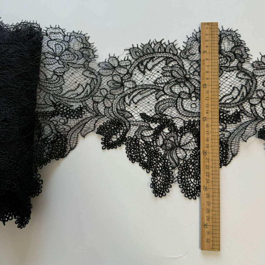 Boutique black beige sequined fish silk thread wedding dress lace fabric, hollowed out European and American dress lace accessories R98